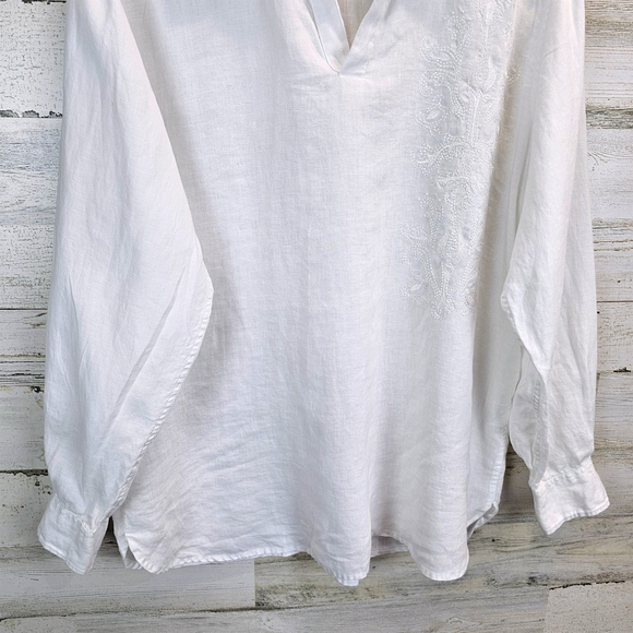 Structure 100% Linen Oversized Embroidered V-Neck Shirt Medium White Minimalist - Picture 10 of 13